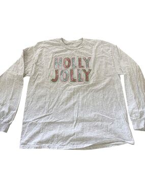 Holly Jolly Graphic Long Sleeve Tee - Light Gray
